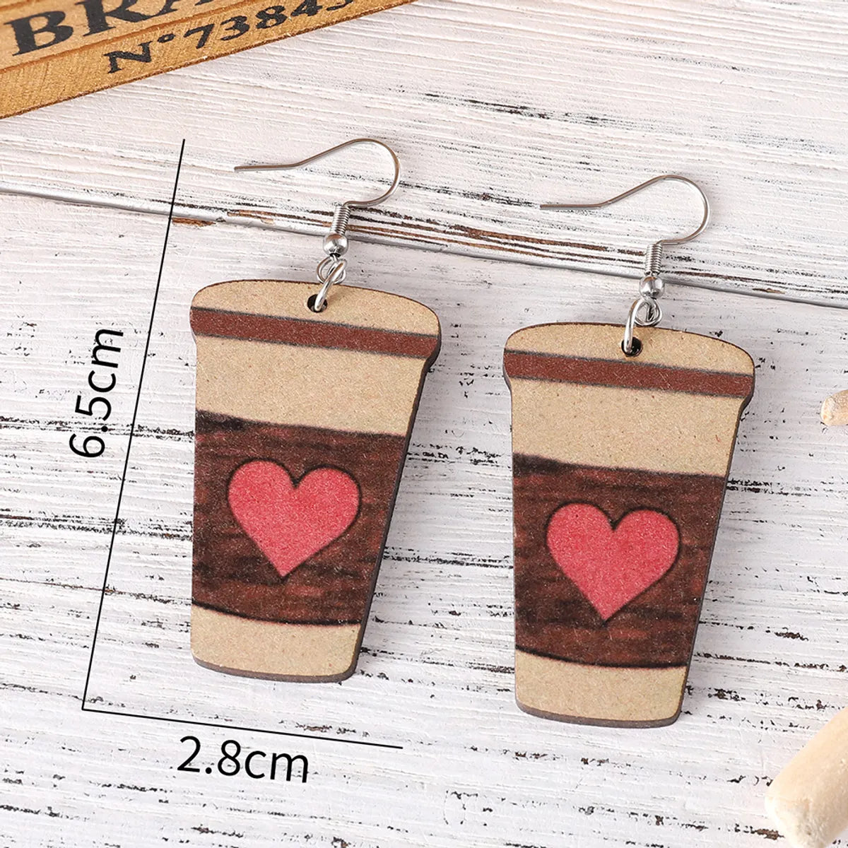 1 Pair Retro Heart Shape Wood Drop Earrings