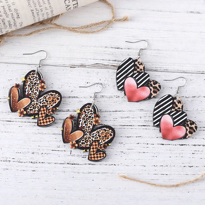 1 Pair Retro Heart Shape Wood Drop Earrings