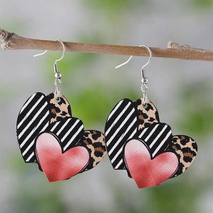 1 Pair Retro Heart Shape Wood Drop Earrings