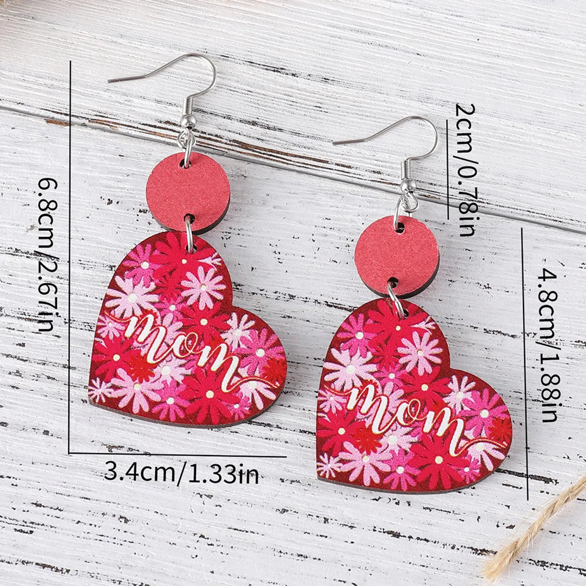 1 Pair Retro Heart Shape Wood Drop Earrings