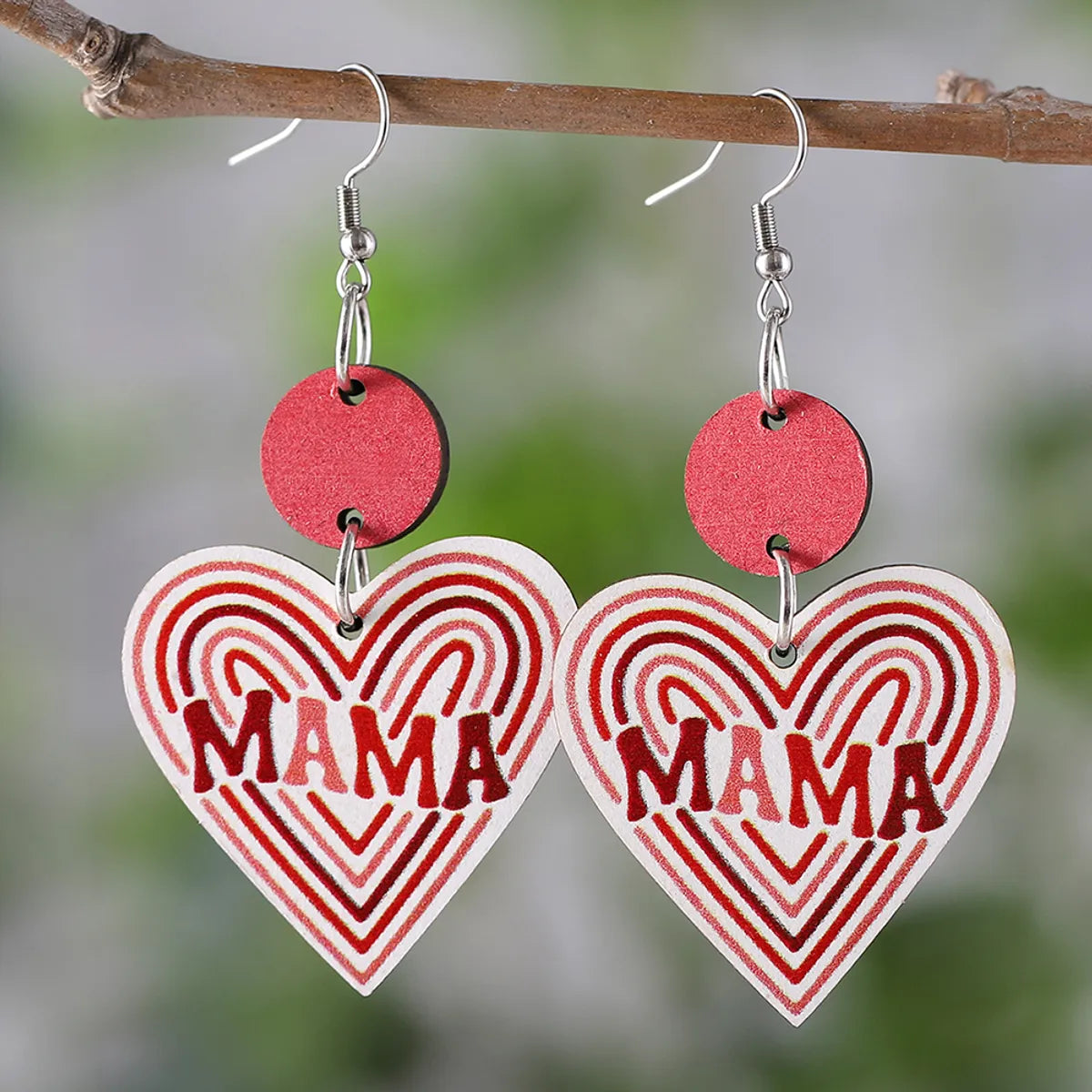 1 Pair Retro Heart Shape Wood Drop Earrings