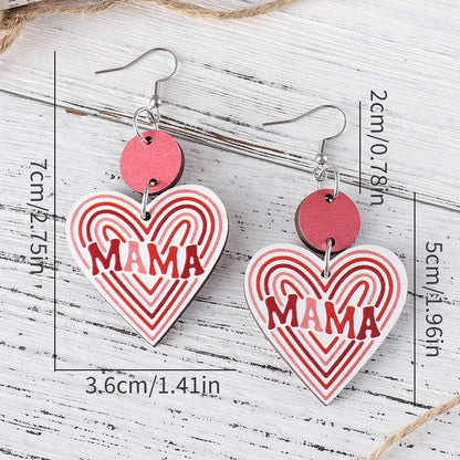 1 Pair Retro Heart Shape Wood Drop Earrings