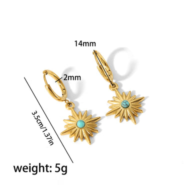 1 Pair Retro Hexagram Polishing Plating Inlay Stainless Steel Turquoise 18k Gold Plated Drop Earrings