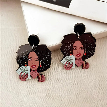 1 Pair Retro Human Printing Arylic Drop Earrings