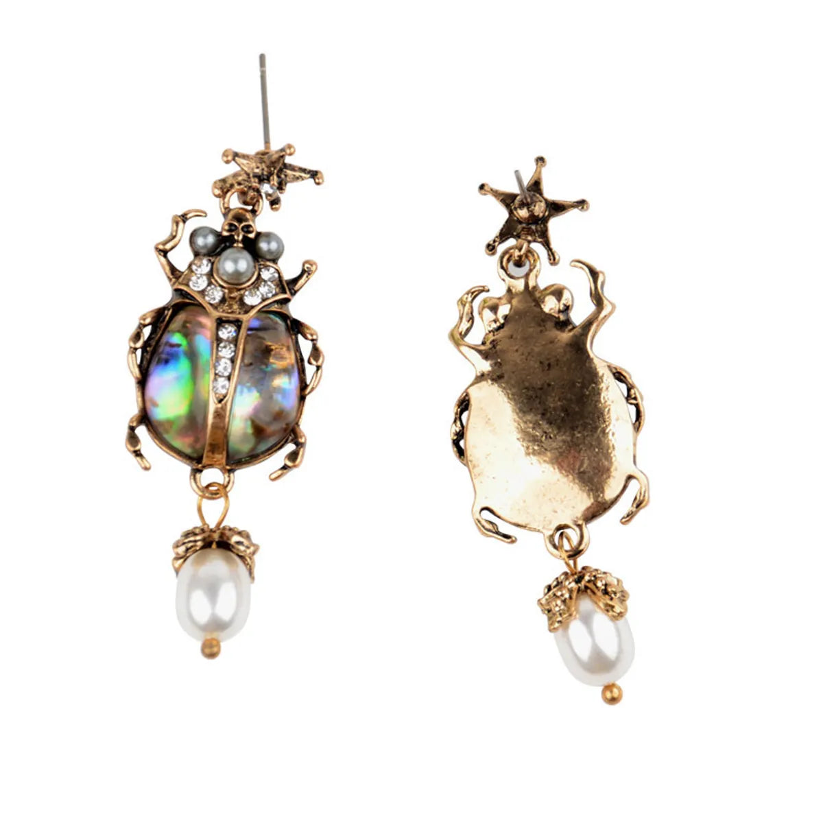 1 Pair Retro Insect Beetles Plating Inlay Artificial Pearl Alloy Artificial Diamond Drop Earrings