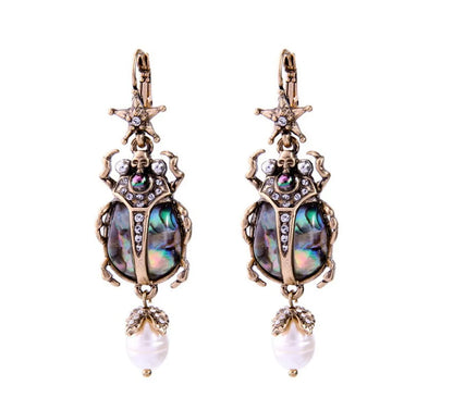 1 Pair Retro Insect Beetles Plating Inlay Artificial Pearl Alloy Artificial Diamond Drop Earrings