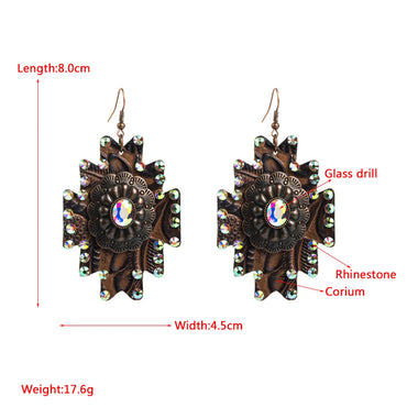 1 Pair Retro Irregular Inlay Pu Leather Alloy Rhinestones Drop Earrings