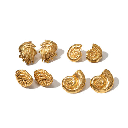 1 Pair Retro Irregular Solid Color Spiral Plating 304 Stainless Steel 18K Gold Plated Ear Studs