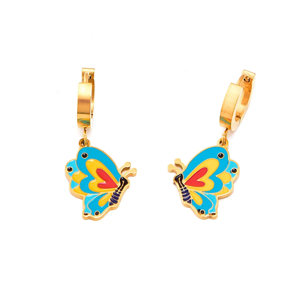 1 Pair Retro Lady Devil's Eye Heart Shape Butterfly Epoxy Inlay Titanium Steel Zircon Drop Earrings