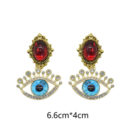 1 Pair Retro Lady Eye Plating Inlay Alloy Rhinestones 14k Gold Plated Drop Earrings