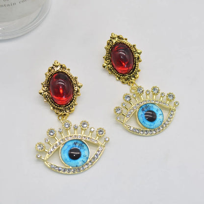 1 Pair Retro Lady Eye Plating Inlay Alloy Rhinestones 14k Gold Plated Drop Earrings