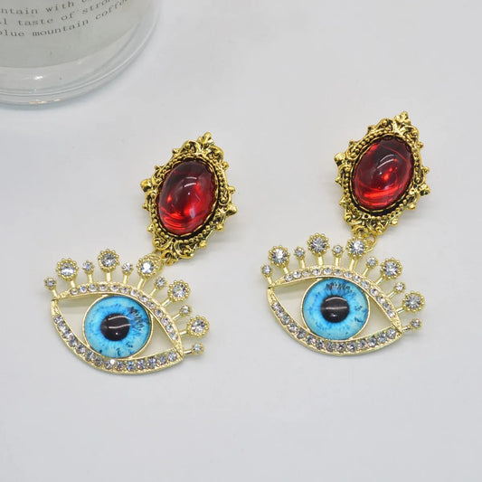 1 Pair Retro Lady Eye Plating Inlay Alloy Rhinestones 14k Gold Plated Drop Earrings