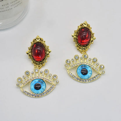 1 Pair Retro Lady Eye Plating Inlay Alloy Rhinestones 14k Gold Plated Drop Earrings