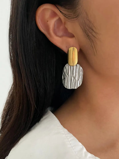 1 Pair Retro Lady French Style Color Block Stripe 316L Stainless Steel  18K Gold Plated Drop Earrings