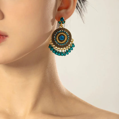 1 Pair Retro Lady Geometric Tassel Plating Alloy Rhinestones Drop Earrings