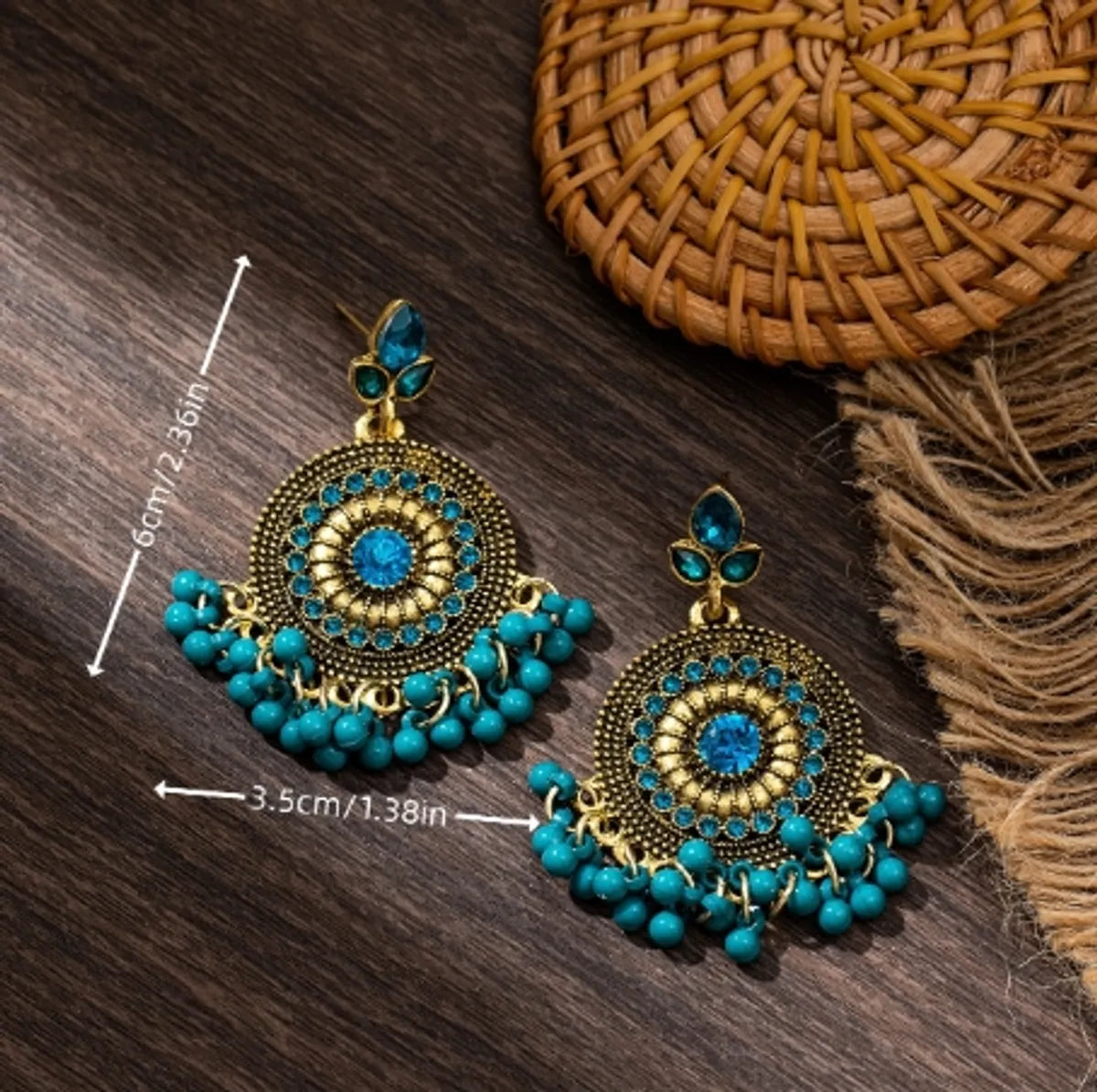 1 Pair Retro Lady Geometric Tassel Plating Alloy Rhinestones Drop Earrings