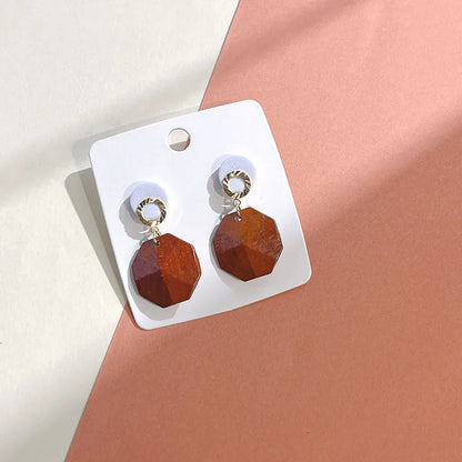 1 Pair Retro Lady Geometric Wood Drop Earrings