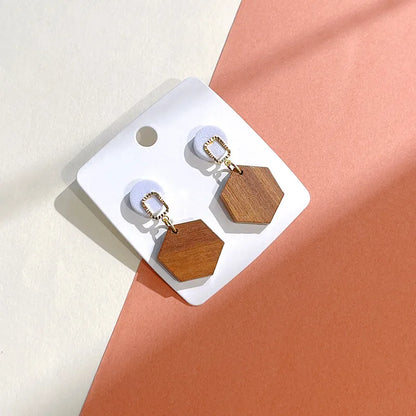 1 Pair Retro Lady Geometric Wood Drop Earrings