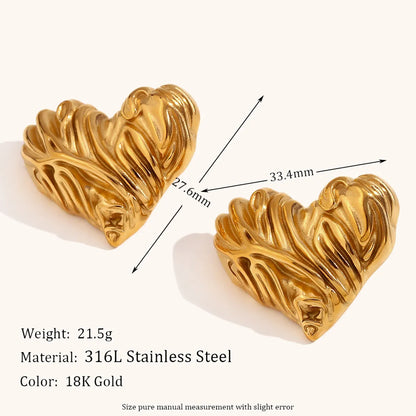 1 Pair Retro Lady Heart Shape Plating Stainless Steel Ear Studs