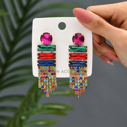 1 Pair Retro Lady Romantic Geometric Inlay Copper Alloy Glass Drop Earrings