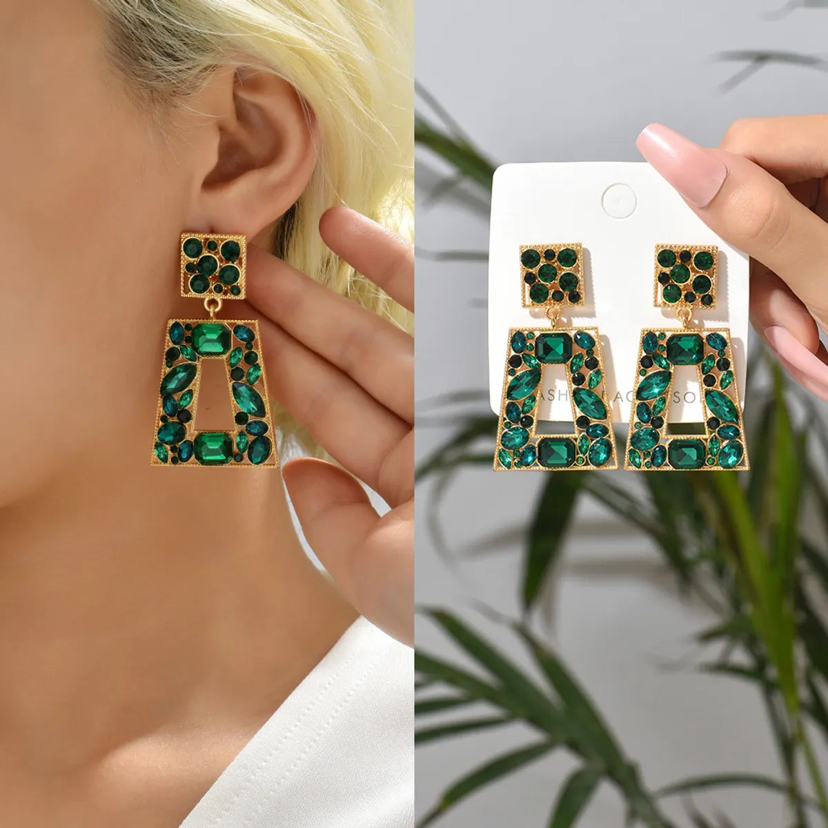 1 Pair Retro Lady Simple Style Trapezoid Plating Alloy Artificial Gemstones Drop Earrings