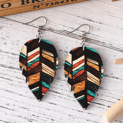 1 Pair Retro Leaf Wood Drop Earrings