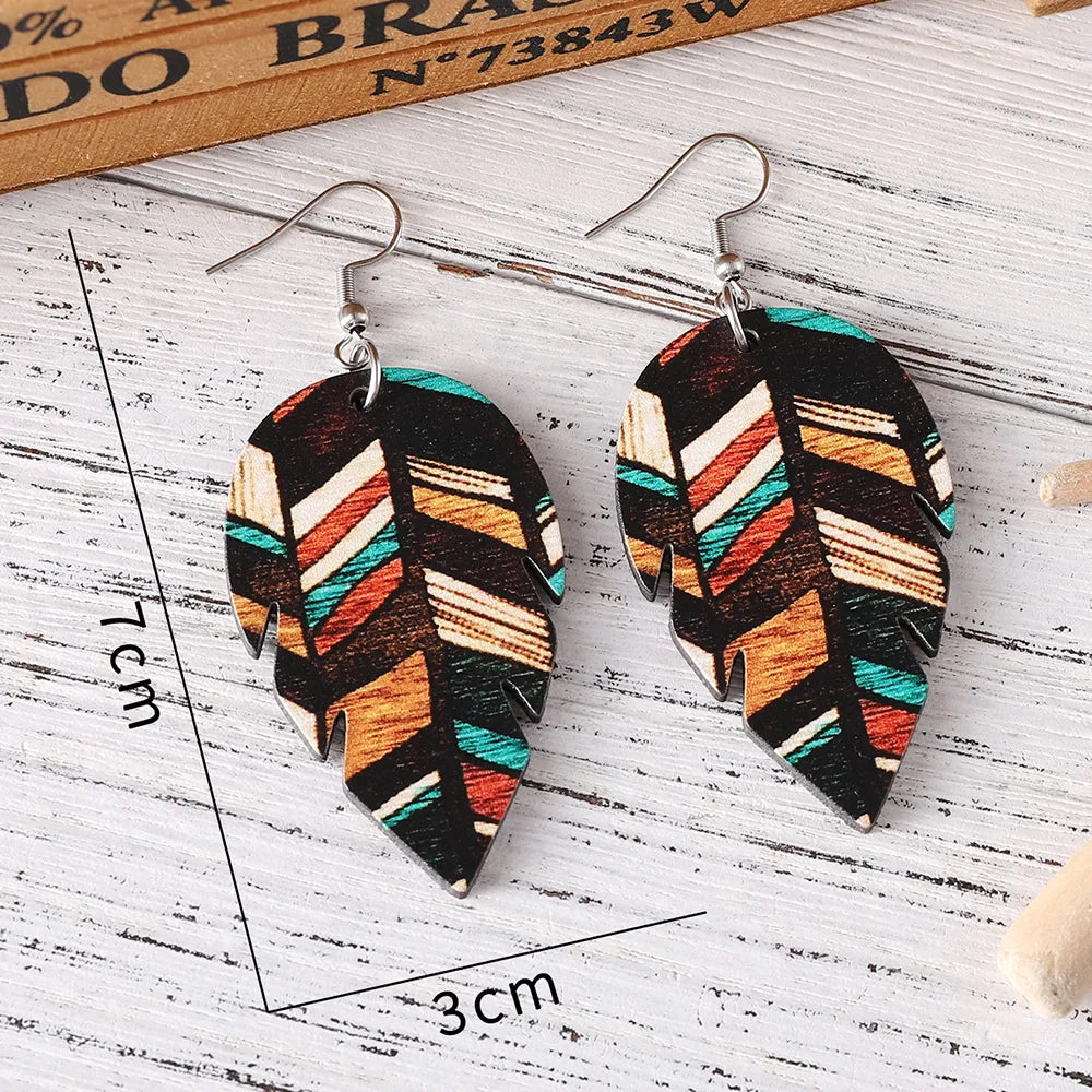 1 Pair Retro Leaf Wood Drop Earrings