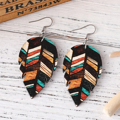 1 Pair Retro Leaf Wood Drop Earrings