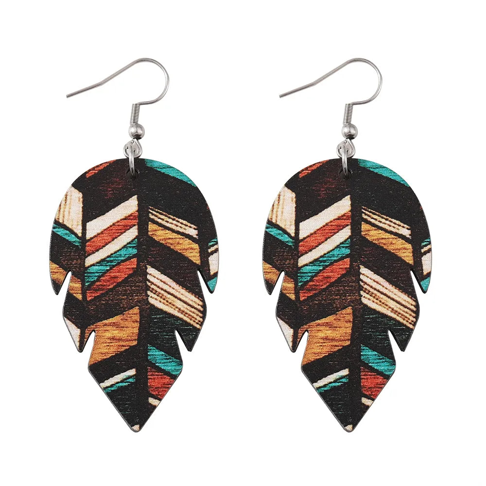 1 Pair Retro Leaf Wood Drop Earrings