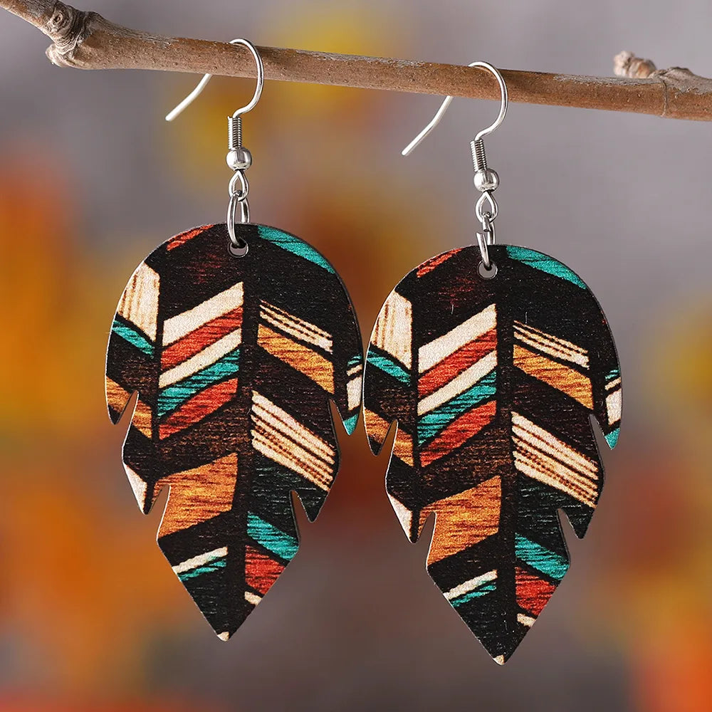 1 Pair Retro Leaf Wood Drop Earrings