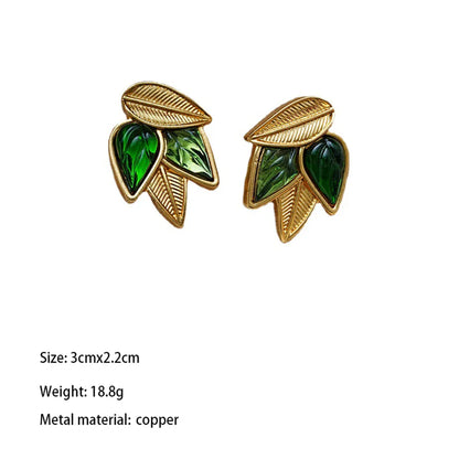 1 Pair Retro Leaves Plating Copper Ear Studs