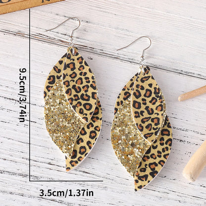 1 Pair Retro Leopard Sequins Layered Pu Leather Drop Earrings