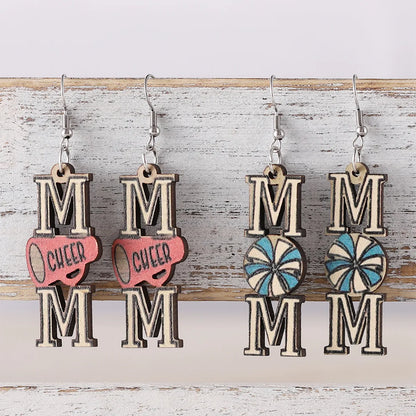 1 Pair Retro Letter Wood Drop Earrings