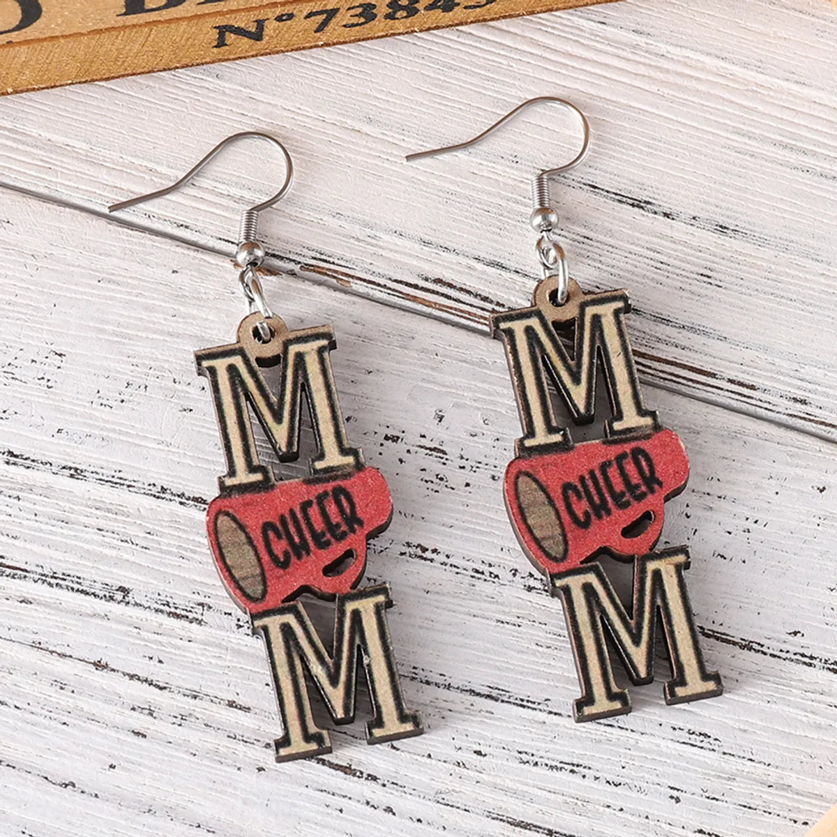 1 Pair Retro Letter Wood Drop Earrings