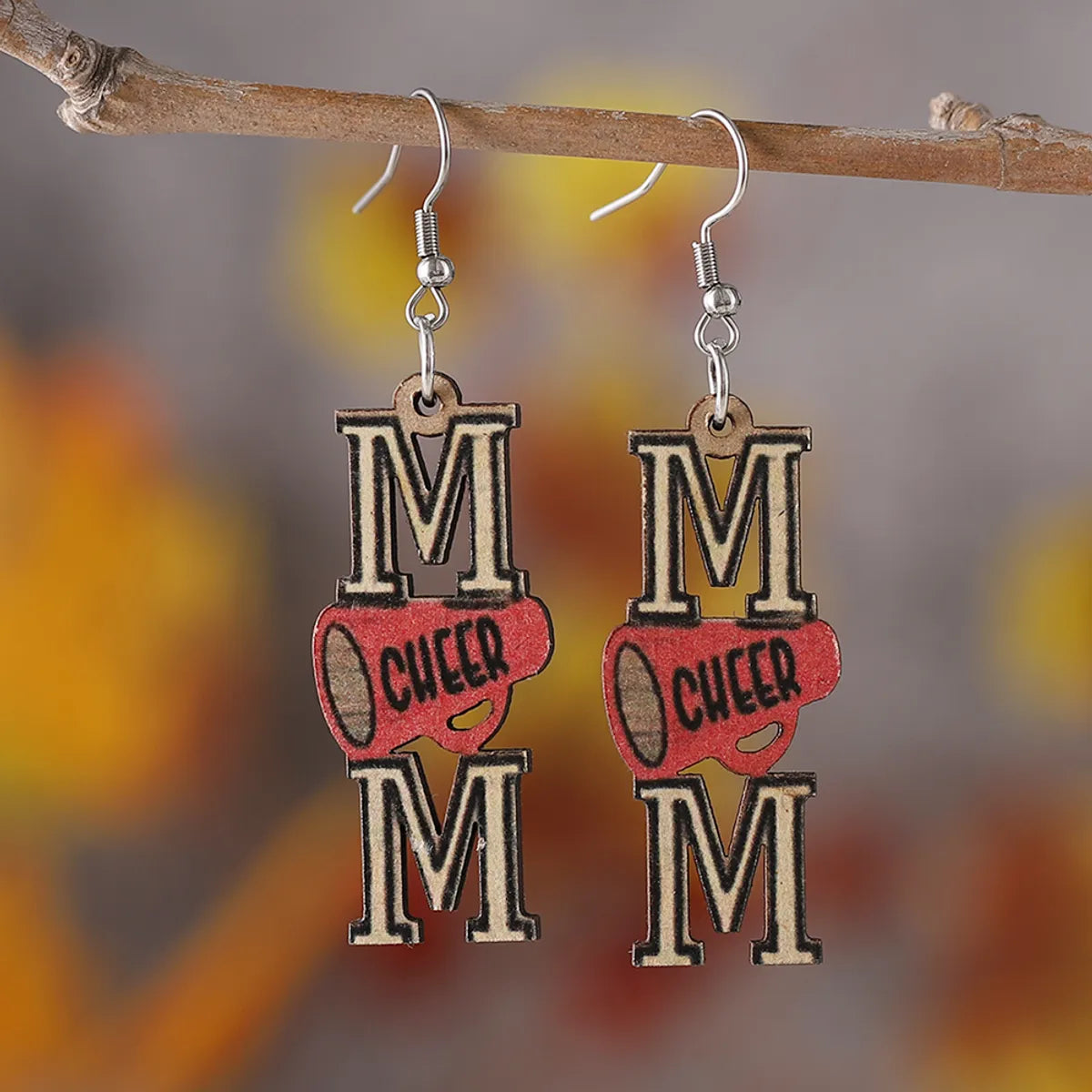 1 Pair Retro Letter Wood Drop Earrings