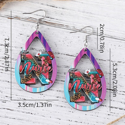 1 Pair Retro Letter Wood Drop Earrings