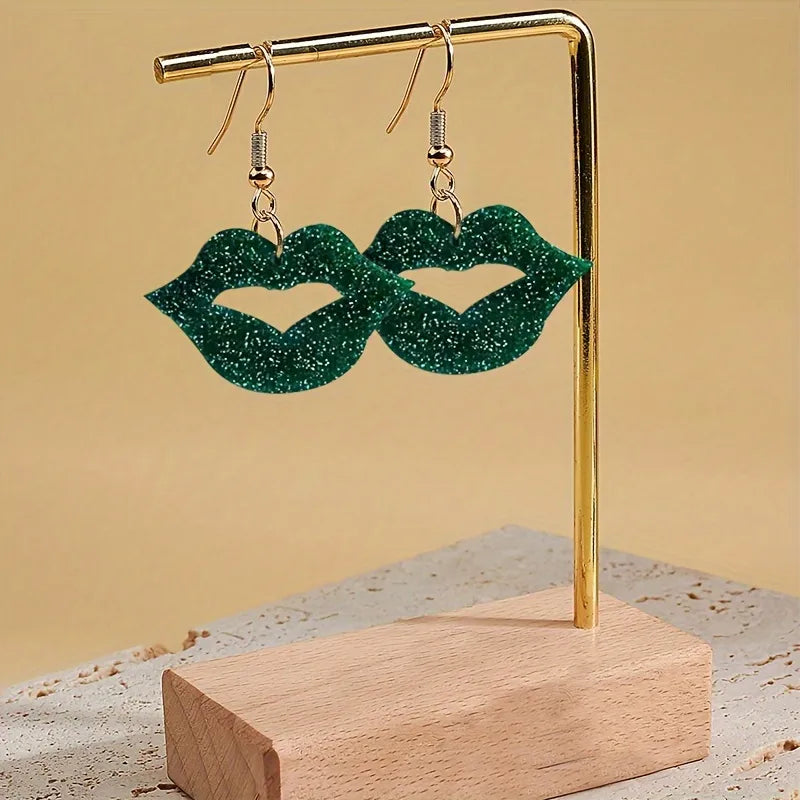 1 Pair Retro Lips Arylic Drop Earrings