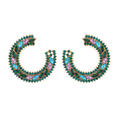 1 Pair Retro Luxurious Semicircle Inlay Zinc Alloy Rhinestones Ear Studs