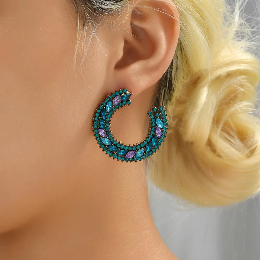 1 Pair Retro Luxurious Semicircle Inlay Zinc Alloy Rhinestones Ear Studs