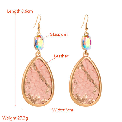 1 Pair Retro Luxurious Water Droplets Plating Inlay Alloy Artificial Leather Glass Drop Earrings