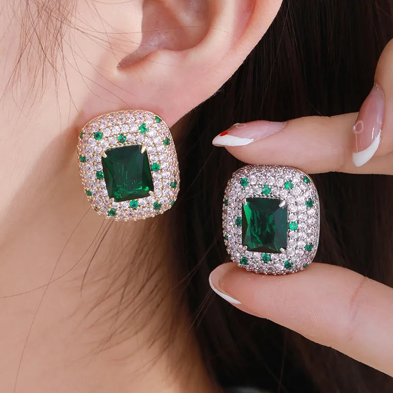 1 Pair Retro Luxurious XUPING Square Plating Inlay Copper Artificial Gemstones 18K Gold Plated Platinum Plated Ear Studs