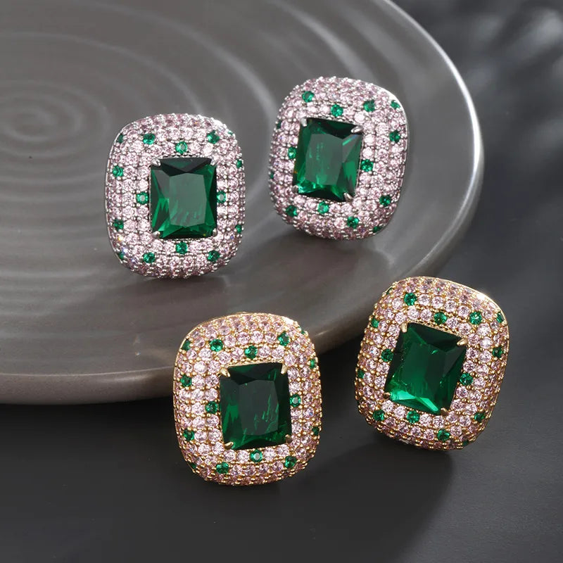 1 Pair Retro Luxurious XUPING Square Plating Inlay Copper Artificial Gemstones 18K Gold Plated Platinum Plated Ear Studs