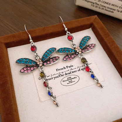 1 Pair Retro Modern Style Classic Style Dragonfly Inlay Alloy Rhinestones Drop Earrings