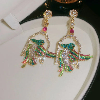 1 Pair Retro Modern Style Parrot Inlay Alloy Rhinestones Drop Earrings