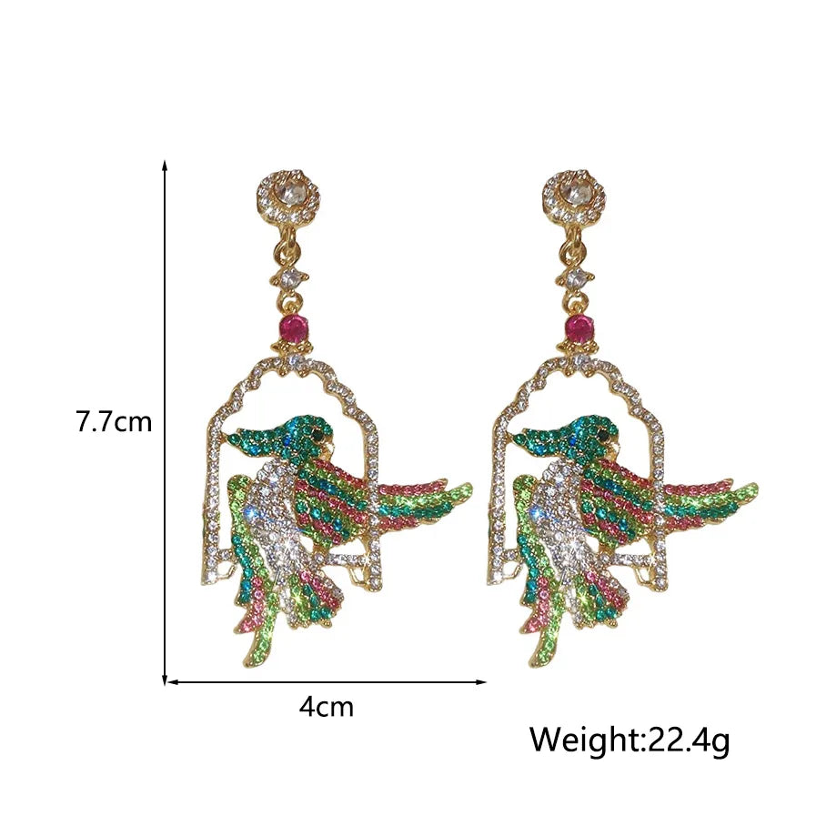 1 Pair Retro Modern Style Parrot Inlay Alloy Rhinestones Drop Earrings