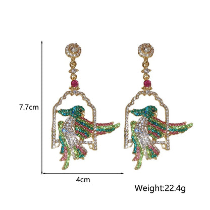 1 Pair Retro Modern Style Parrot Inlay Alloy Rhinestones Drop Earrings