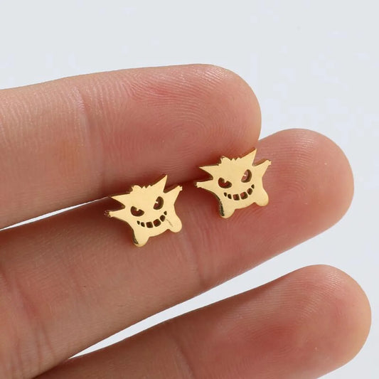 1 Pair Retro Monster Titanium Steel Hollow Out Ear Studs