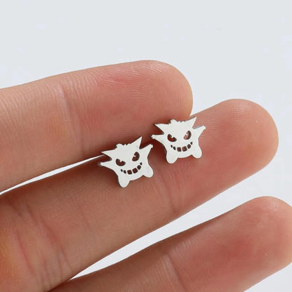 1 Pair Retro Monster Titanium Steel Hollow Out Ear Studs