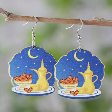 1 Pair Retro Moon Wood Drop Earrings