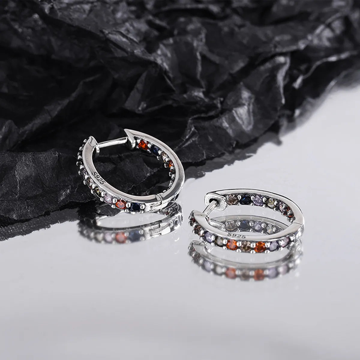 1 Pair Retro Multicolor 925 Silver Inlay Zircon Hoop Earrings